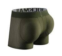 JOCKMAIL Mens Boxers with Butt Pad Underwear Sexy Mens Padded Underwear Mesh Hip-up Boxer Shorts Armygreen
