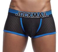 JOCKMAIL Mens Breathable Sexy Boxer Brief Low Waist Mesh Trunks Shorts Briefs Underwear (as8, alpha, l, regular, regular, BLUE)
