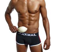 JOCKMAIL Mens Bulge Front Padded Boxer Briefs,Soft Cotton Underwear Double Removable Push Up Cup Trunk One Pack, Back, XL