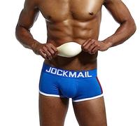 JOCKMAIL Mens Bulge Front Padded Boxer Briefs,Soft Cotton Underwear Double Removable Push Up Cup Trunk One Pack, Blue, M