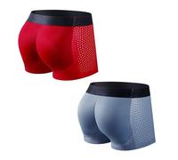 JOCKMAIL Mens Butt Padded Underwear Mens Mesh Boxer Briefs with Butt Enhancing Pads (UK, Alpha, M, Regular, Regular, Red+Dark Blue)