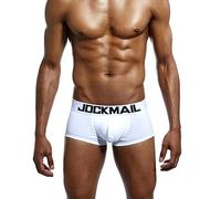 JOCKMAIL Men's Cotton Solid Color Boxer Briefs Sexy U-Convex Underwear GAY Men Boxers Short, White, XXL