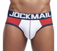 JOCKMAIL Mens Mesh Boxer Briefs Quick Drying Underwear Men Breathable Ice Silk Men's Underwear Trunks Underpanties, 351-red, L