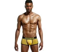 JOCKMAIL Mens Mesh Boxers Briefs Ice Silk Breatheable Quick Dry U Shap Pouch Male Underpanties Sexy Gay Shorts, Yellow, M