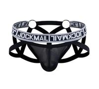 JOCKMAIL - Men's Sexy Thong Quick Dry Mesh Transparent Temptation Steel Ring Hollow Bandage, Black -, M