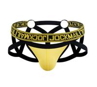 JOCKMAIL Men's Underwear Buttock-Lifting Sexy Thong Mesh Quick-Drying Transparent Temptation Steel Ring Bandage Hollow, Yellow, L