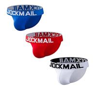 JOCKMAIL Pack of 3 Men's Briefs Men's Underwear Cotton Men's Briefs Pack, Blue + red + white, XL