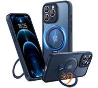 Jockvo for iPhone 12 Pro Case with 360° Spin Magnetic Stand 6.7''[Compatible with Magsafe][16FT Military Protection] Translucent Slim Back Soft Edge with Stand, Blue