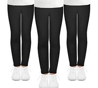JOCMIC 3 Pack Girls Leggings Full Length Toddler Stretchy Tights Pants Black, 12-14 Years, Tag 160