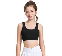 JOCMIC Girls Sports Bras Soft Seamless Training Bra with Removable Padding Yoga Crop Tops for Teens Black, 9-10 Years, Tag 140