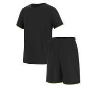 JOCMIC Kids Football Kit for Boys Shorts and T-Shirt Sets Quick Drying Sports Athletic School Pe Training Jersey Mesh Outfits Black,13-14Y,Tag 160