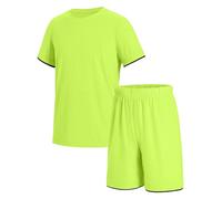 JOCMIC Kids Football Kit for Boys Shorts and T-Shirt Sets Quick Drying Sports Athletic School Pe Training Jersey Mesh Outfits Green,13-14Y,Tag 160
