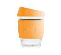 JOCO 12oz Travel Friendly Eco-innovative Borosilicate Reusable Classic Glass Coffee Cups, Microwave Safe Travel Coffee Cup, 100% Plastic Free Thermal Shock Resistant Glass Mug (Orange Sun)
