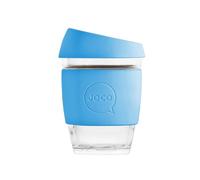JOCO 12oz Travel Friendly Eco-innovative Borosilicate Reusable Classic Glass Coffee Cups, Microwave Safe Travel Coffee Cup, 100% Plastic Free Thermal Shock Resistant Glass Mug (Blue Sea)