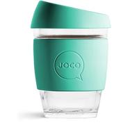 JOCO 12oz Travel Friendly Eco-innovative Borosilicate Reusable Classic Glass Coffee Cups, Microwave Safe Travel Coffee Cup, 100% Plastic Free Thermal Shock Resistant Glass Mug (Blue Teal)