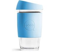 JOCO 16oz Travel Friendly Eco-innovative Borosilicate Reusable Classic Glass Coffee Cups, Microwave Safe Travel Coffee Cup, 100% Plastic Free Thermal Shock Resistant Glass Mug (Blue Sea)