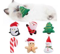 Jocomoni 6pcs Christmas Catnip Toy，Indoor Santa Claus Snowman Tree Shaped Cat Toy Plush Interactive Chew Bite Toys for Cat Kitten Indoor Festive Holiday Cat Lover Gift