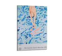 jocrynsi David Hockney Swimming Pool Diving Vintage Abstract Beige Wall Art Posters Aesthetic Canvas Wall Art Print Home Decor for Bedroom Living Room12x18inch(30x45cm) Frame-style