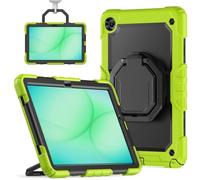 JOCVUD Case for Samsung Galaxy Tab A11+ 2025 SM-X230/X235/X236 11 Inch,Rotating Handle Shockproof Silicone Cover with Soft PC Screen Protector & Shoulder Strap (Green+Black)
