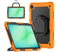 JOCVUD Case for Samsung Galaxy Tab A11+ 2025 SM-X230/X235/X236 11 Inch,Rotating Handle Shockproof Silicone Cover with Soft PC Screen Protector & Shoulder Strap (Orange+Black)