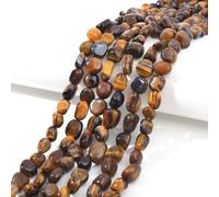 jodaying 6-8mm Natural Yellow Tiger Eye Nuggets Oval Free Tumbled Pebble Semi Precious Gemstone Loose Stone Beads Approx 15.5 inch for DIY Jewelry Making