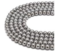 jodaying 6mm Silver Plated Hematite Smooth Round Natural Gematone Loose Beads for Jewelry Making DIY Findings 1 Strand 15"