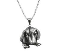 Joddfly Daks Hound Dog Pendant Necklace, Stainless Steel, Silver, 23.6+19.7 inches Chain