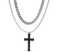 Joddfly Double Layer Cross Necklace, 316L Stainless Steel Cuban Chain with Jesus Cross Pendant, Religious Jewelry, Standard size, Stainless Steel, No Gemstone
