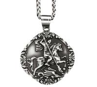 Joddfly Medieval Knight Pendant Necklace with Dragon, 40mm Titanium Steel Medallion, 24-inch Chain