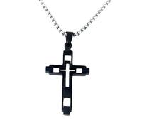 Joddfly Men's Double Cross Pendant Necklace, 316L Stainless Steel, Gold and Silver, 27.5 Inch Chain, Standard size, Stainless Steel, No Gemstone