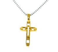Joddfly Men's Double Cross Pendant Necklace, 316L Stainless Steel, Gold and Silver, 27.5 Inch Chain, Standard size, Stainless Steel, No Gemstone