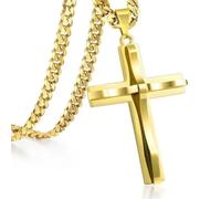 Joddfly Mens Stainless Steel Shiny Cross Silver Gold Black Christian Faith Necklace 24", Standard size, Stainless Steel, No Gemstone