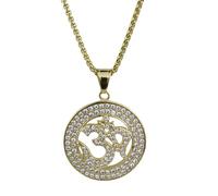 Joddfly Om/AUM Symbol Necklace, Gold-Plated Stainless Steel, Crystal Pendant，Hindu Buddhist Yoga Meditation 23.6+1.97IN Chain, Standard size, Stainless Steel, No Gemstone