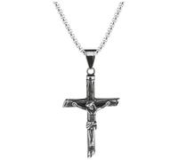Joddfly Stainless Steel Crucifix Cross Pendant Necklace, 23.6+1.97 Inch Chain, Religious Christian Jewelry for Men