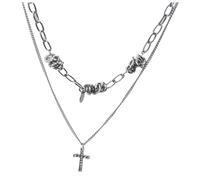 Joddfly Two layer cross unisex couple necklace, fashionable hip-hop stainless steel necklace 45+5cm, One size fits all, Stainless Steel, No Gemstone