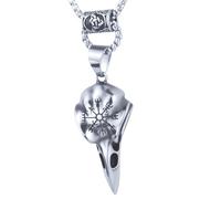 Joddfly Viking Raven Skull Pendant Necklace, Stainless Steel, Nordic Rune Vegvisir Compass, 23.6 Inch Chain, Standard size, Metal, No Gemstone