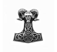 Joddfly Vintage men's Nordic goat thunder hammer compass rune pendant Viking Odin titanium steel amulet pendant necklace with wheat chain 24 inch gift box packaging, Standard size, Stainless Steel, No