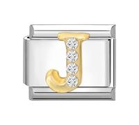 Jodimitty A-Z Diamond Letter Italian Charm Initial Name Alphabet Charm Silver Stainless Steel Italian Charm fits all 9mm Stainless Steel Compatible With Bracelet (J)