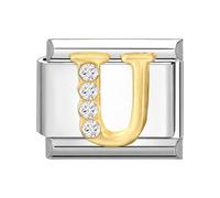 Jodimitty A-Z Diamond Letter Italian Charm Initial Name Alphabet Charm Silver Stainless Steel Italian Charm fits all 9mm Stainless Steel Compatible With Bracelet (U)
