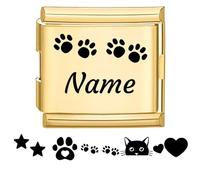 Jodimitty Big Custom Engraved Italian Charm 20x20mm Gold Stainless Steel Charm Personalised Gift, DIY logo & Text, Glossy Finish, Connect 2 Bracelets