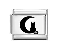 Jodimitty Cat Pattern Italian Charm Silver Stainless Steel Modular Charm, Gifts for Pet Lover, fits all 9mm Bracelet, Black White Engraved Design (Cat J)