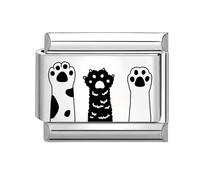 Jodimitty Cat Pattern Italian Charm Silver Stainless Steel Modular Charm, Gifts for Pet Lover, fits all 9mm Bracelet, Black White Engraved Design (Cat E)