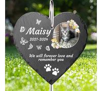Jodimitty Color Photo Pet Memorial Plaques with Stake Personalised Grave Stones with Text, Cat Dog Memorial Plaque for Garden Graves Indoor Keepsakes, 10cm/15cm (Heart)