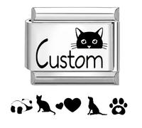 Jodimitty Custom Engraved Italian Charm Silver Stainless Steel Charm Personalised Gift, DIY logo & Text, Glossy Finish, 10x9mm, fits all 9mm Bracelet