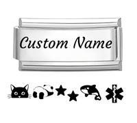 Jodimitty Custom Engraved Italian Charm Silver Stainless Steel Charm Personalised Gift, DIY logo & Text, Glossy Finish, 20x9mm, fits all 9mm Bracelet