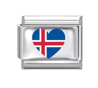 Jodimitty Italian Charm Country Flag Bracelet Charms Silver Modular for Italian Charm 9mm Stainless Steel (Iceland)