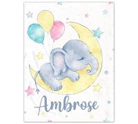Jodimitty Personalised Baby Blanket Elephant Colorful Throw Blanket Flannel Fleece Custom Name Animal Pattern Throw Blanket for Bed Sofa Travel Nap, Blankets and Throws, 100/120/150/200cm