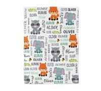 Jodimitty Personalised Baby Blanket Elephant Fox Raccoon Throw Blanket Flannel Fleece Custom Name Soft Throw Blanket for Bed Sofa Travel Nap, Blankets and Throws, 100/120/130/150/180/200cm