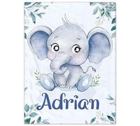 Jodimitty Personalised Baby Blanket Elephant Grey Throw Blanket Flannel Fleece Custom Name Animal Pattern Throw Blanket for Bed Sofa Travel Nap, Blankets and Throws, 100/120/150/200cm