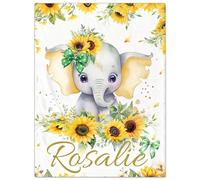 Jodimitty Personalised Baby Blanket Elephant Yellow Throw Blanket Flannel Fleece Custom Name Animal Pattern Throw Blanket for Bed Sofa Travel Nap, Blankets and Throws, 100/120/150/200cm